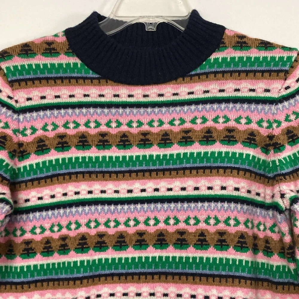 J Crew Mock Neck Lambs Wool Blend Fair Isle Sweater - XL - Picture 2 of 8